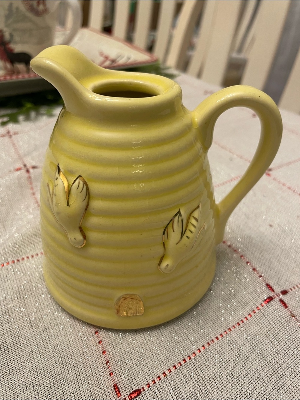 Yellow Ceramic Bee Hive Creamer